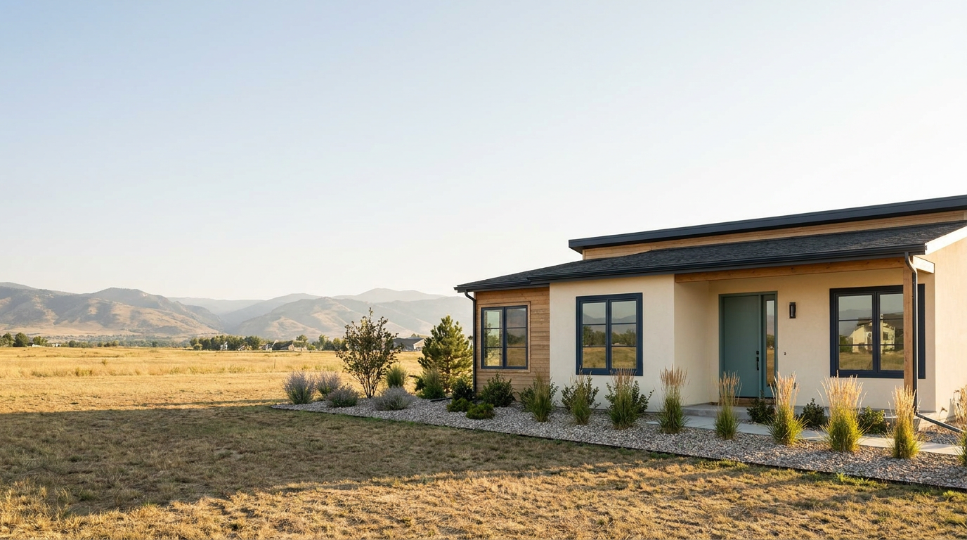 Superior home with maintained landscaping and Colorado foothills in the background.